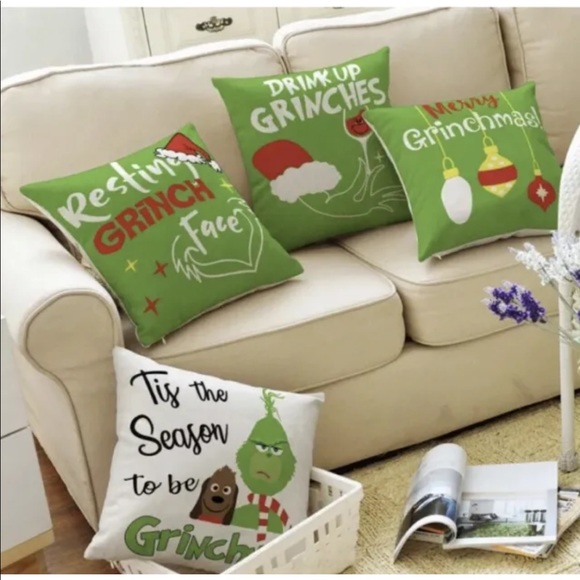 Set of 4 Christmas Grinch Throw Pillow Covers Only 18 x 18 Inch Merry Grinchmas - Picture 2 of 5